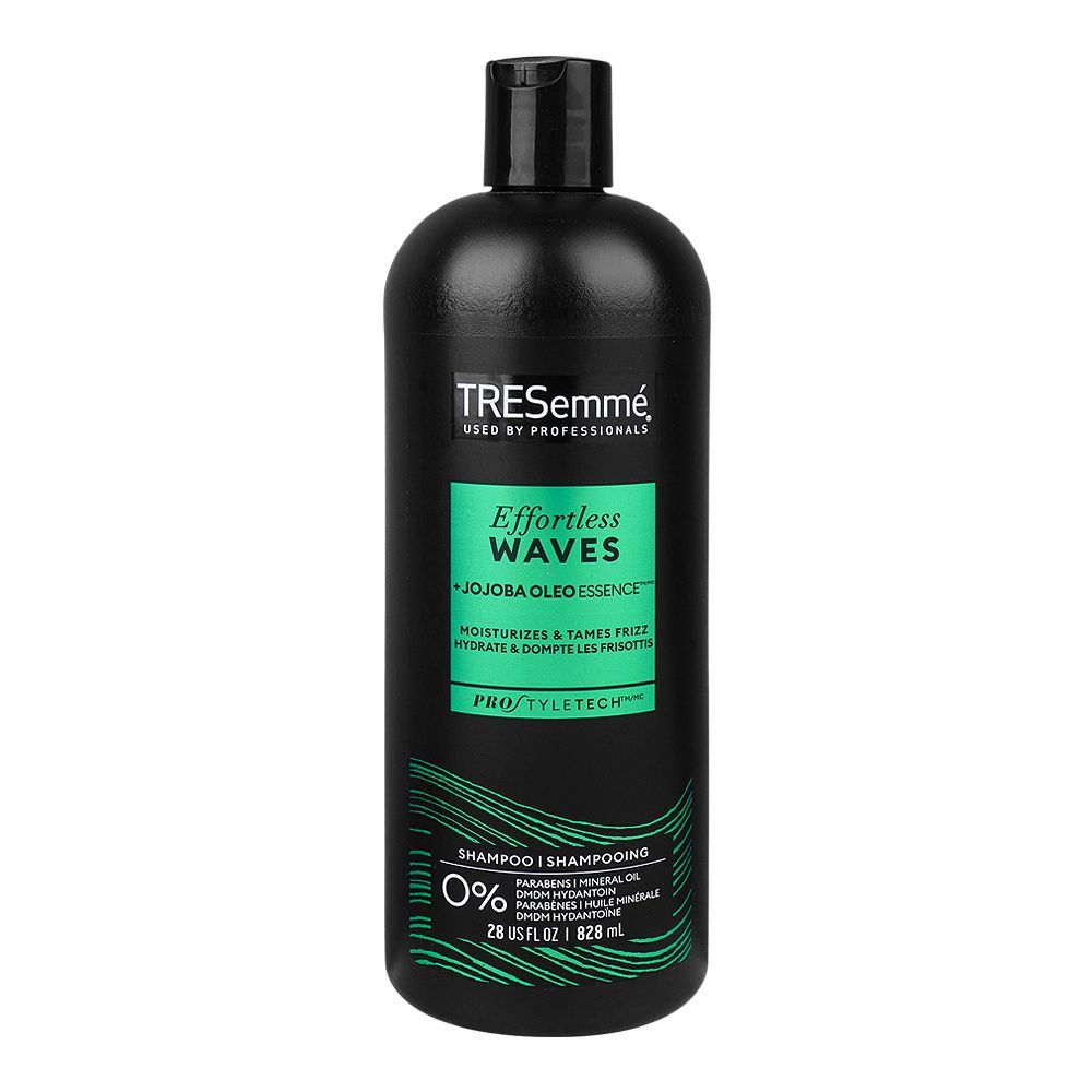 Tresemme Effortless Waves Jojoba Oil Shampoo, For Curly/Wavy Hair, 0% Parabens, 828ml - Front View