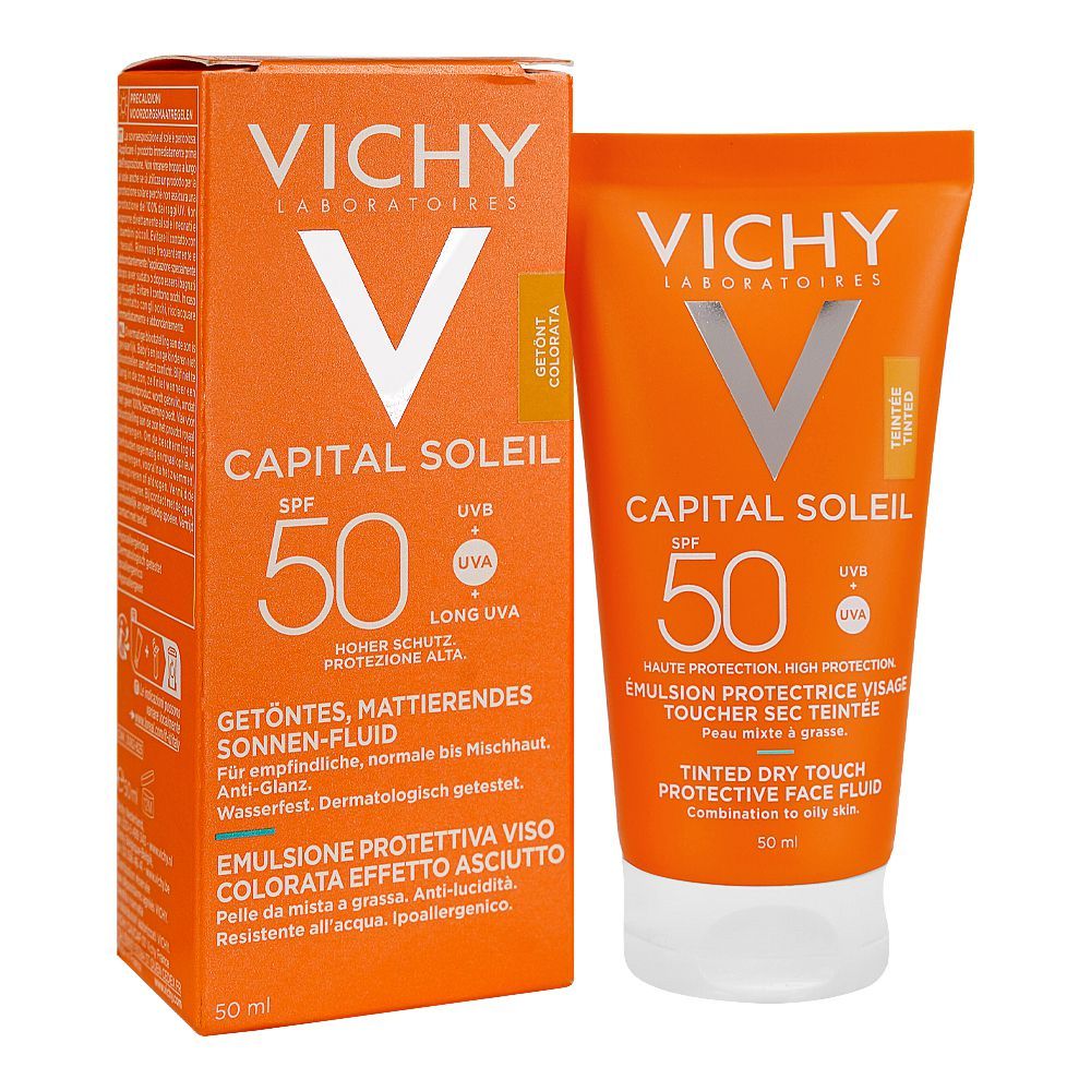 Vichy Capital Ideal Soleil SPF-50 BB Tinted Dry Touch Face Fluid, For Sensitive Skin, 50ml - Front View
