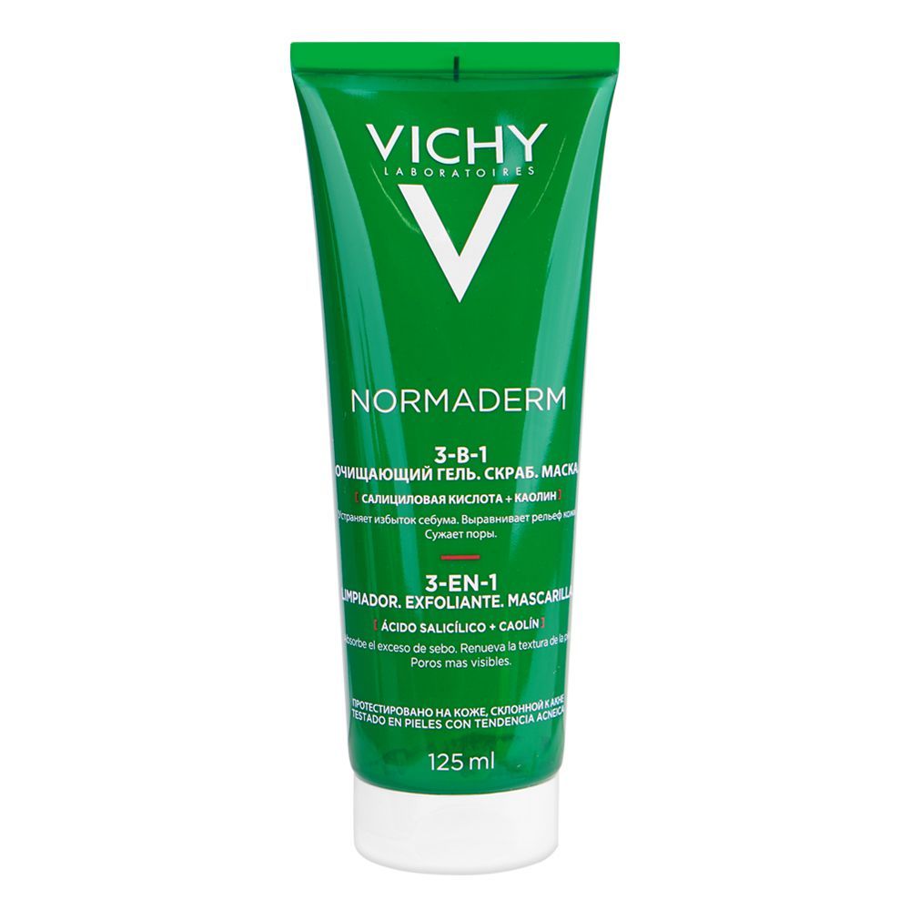 Vichy Normaderm 3-In-1 Cleanser (Scrub+Cleanser+Mask), For Oily Acne-Prone Skin, 125ml - Front View