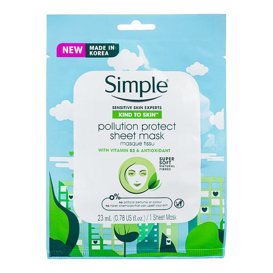 Simple Sensitive Skin Experts Vitamin B3 & Antioxidant Pollution Protect Sheet Mask, 23ml - Front View