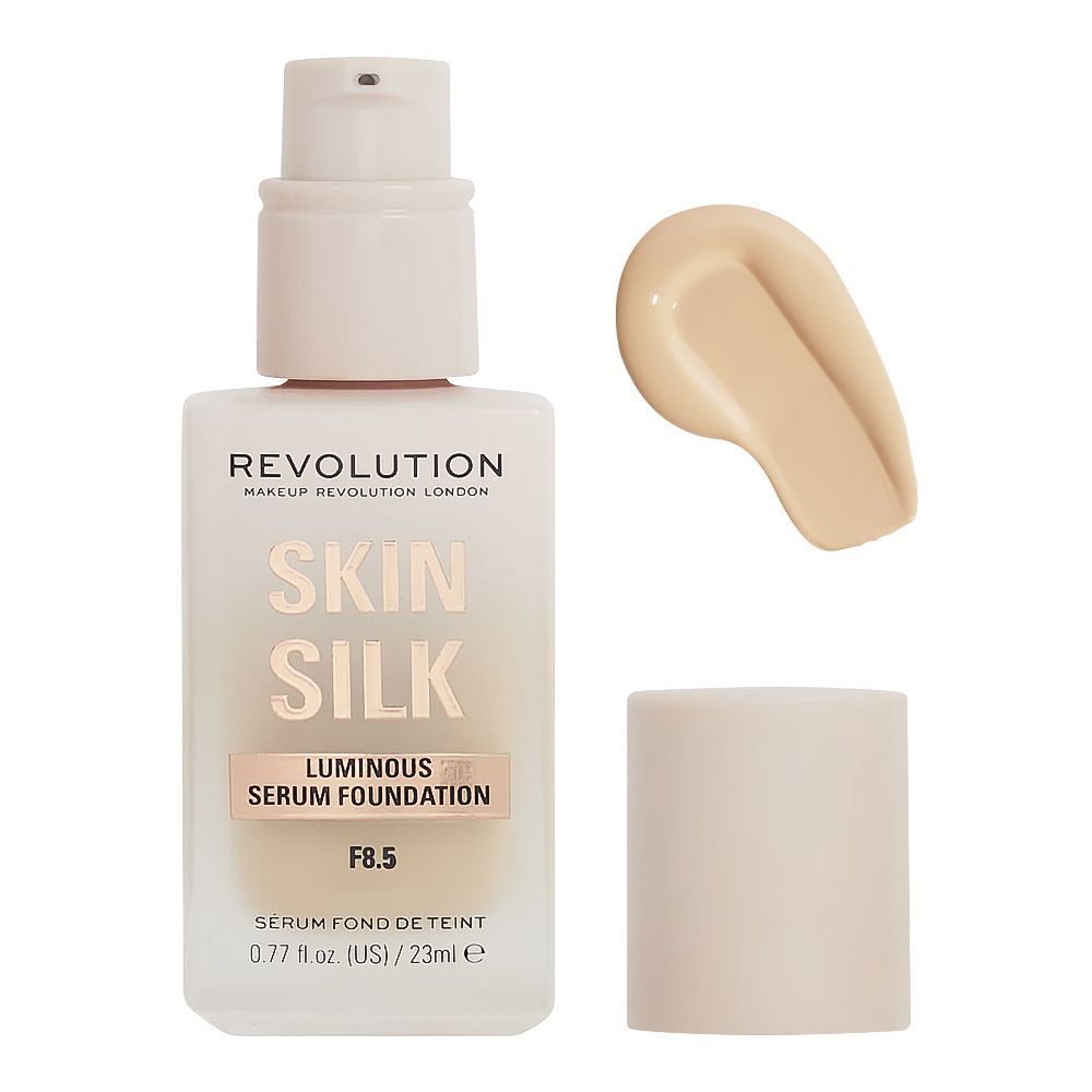 Makeup Revolution Skin Silk Luminous Serum Foundation, Cruelty-Free, Vegan, 23ml, F8.5 - Front View