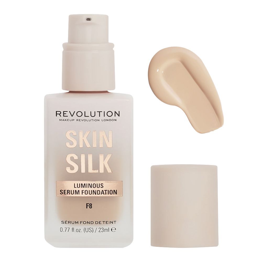 Makeup Revolution Skin Silk Luminous Serum Foundation, Cruelty-Free, Vegan, 23ml, F8 - Front View
