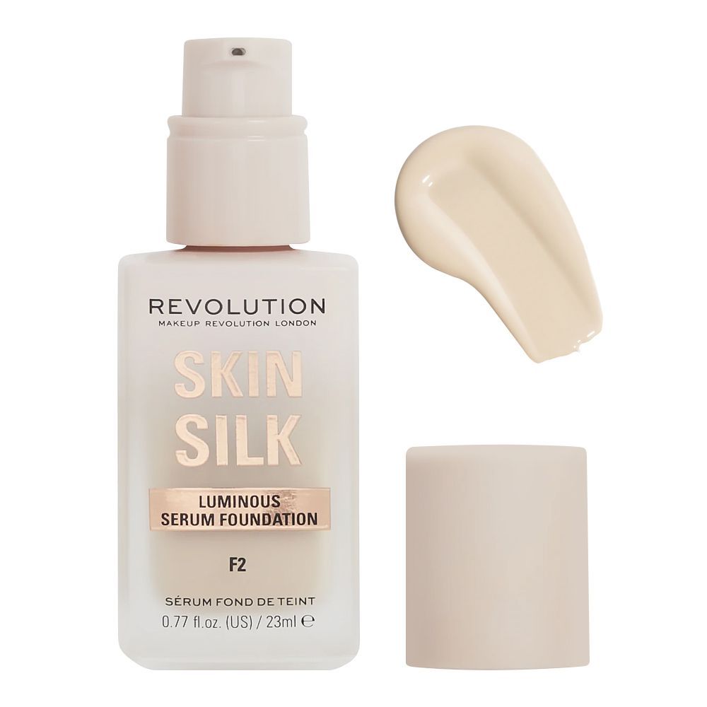 Makeup Revolution Skin Silk Luminous Serum Foundation, Cruelty-Free, Vegan, 23ml, F2 - Front View