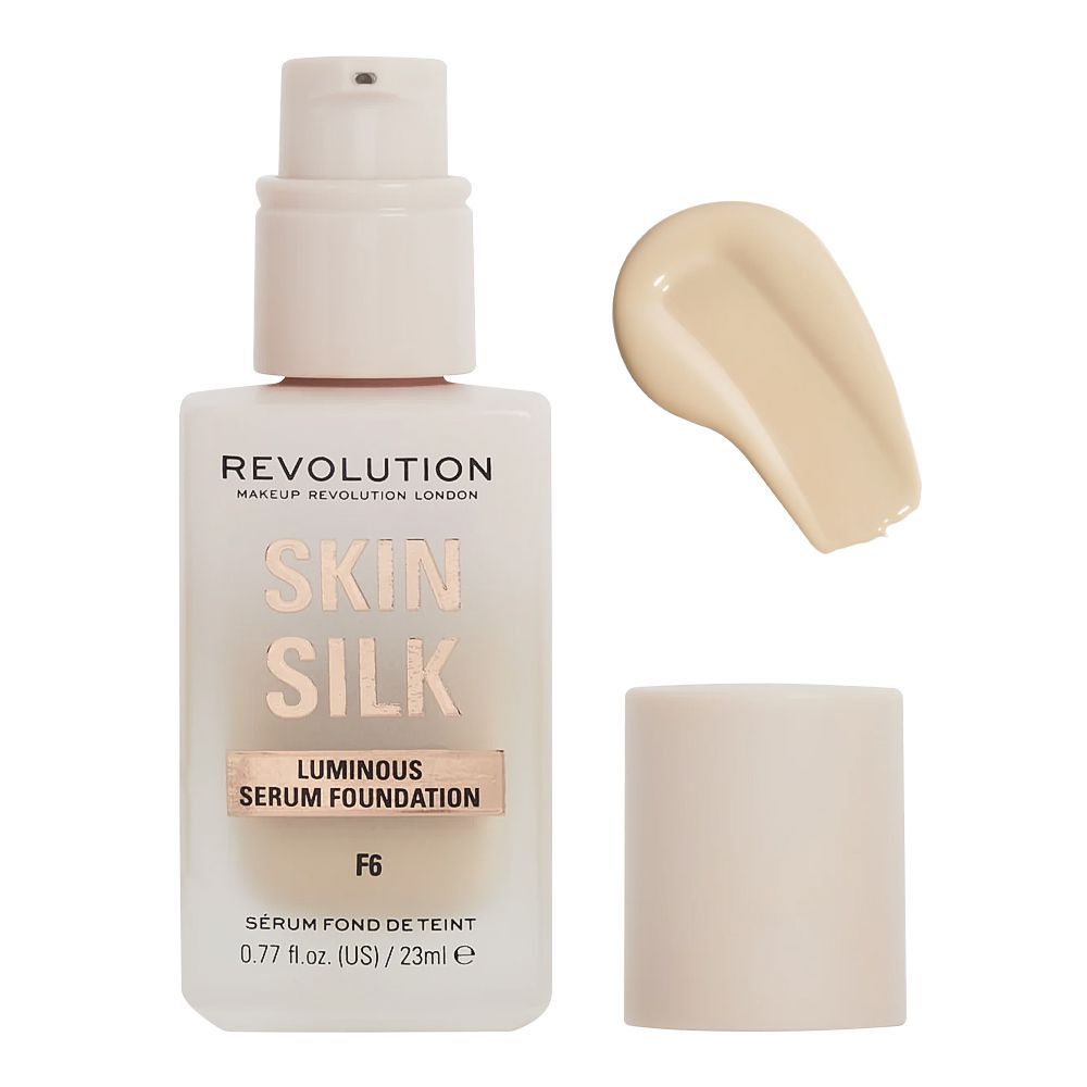 Makeup Revolution Skin Silk Luminous Serum Foundation, Cruelty-Free, Vegan, 23ml, F6 - Front View
