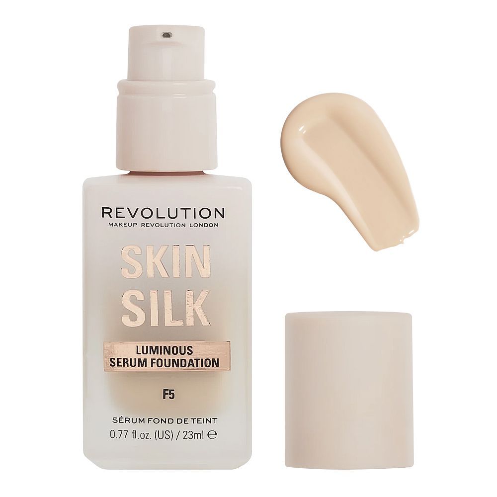 Makeup Revolution Skin Silk Luminous Serum Foundation, Cruelty-Free, Vegan, 23ml, F5 - Front View