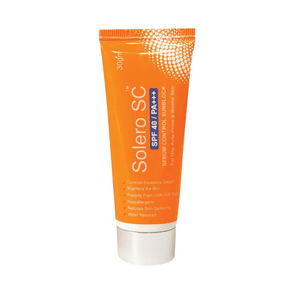 Solero SPF 40 Sebum Control Sunblock, Water Resistant, For Oily & Normal Skin, 30g - Front View