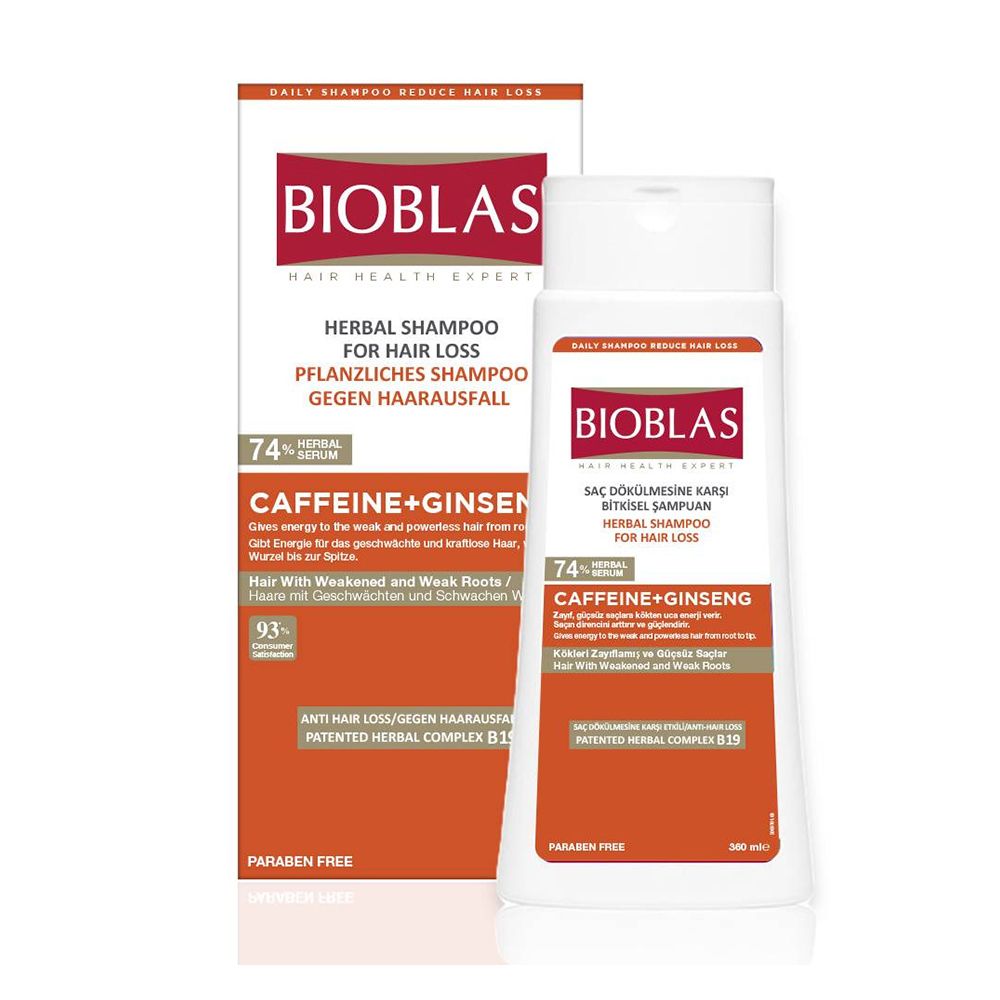 Bioblas Caffeine+Ginseng Anti-Hair Loss Energy Shampoo, 360ml - Front View