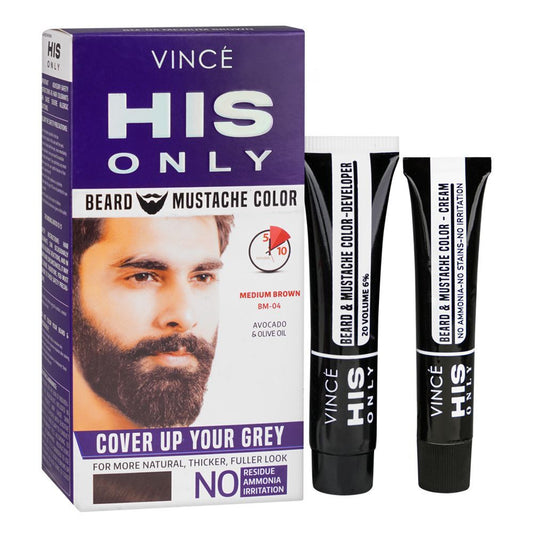 Vince His Only Beard & Moustache Hair Color, BM-04 Medium Brown -  Front View