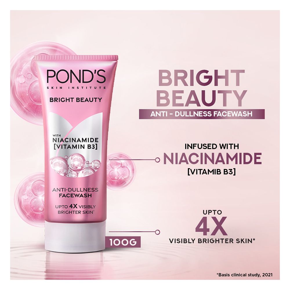 Pond's Bright Beauty Anti-Dullness Face Wash With Niacinamide & Vitamin B3, 100g - Front View