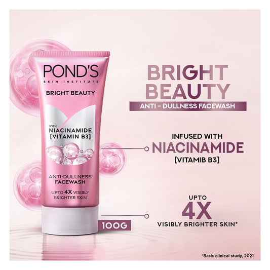 Pond's Bright Beauty Anti-Dullness Face Wash With Niacinamide & Vitamin B3, 100g - Front View