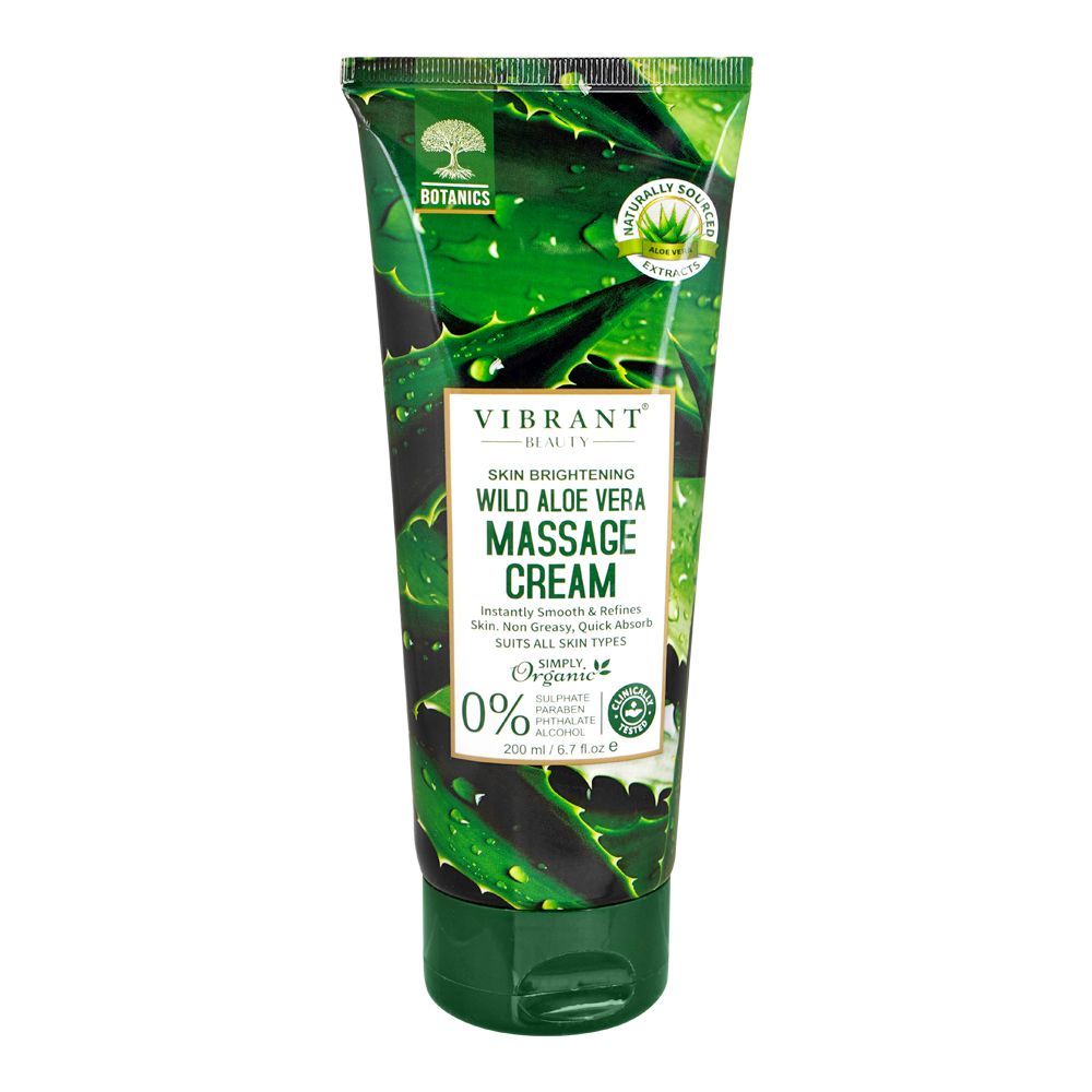 Vibrant Beauty Skin Brightening Wild Aloe Vera Massage Cream, Parabens & Sulphate Free, 200ml -  Front View