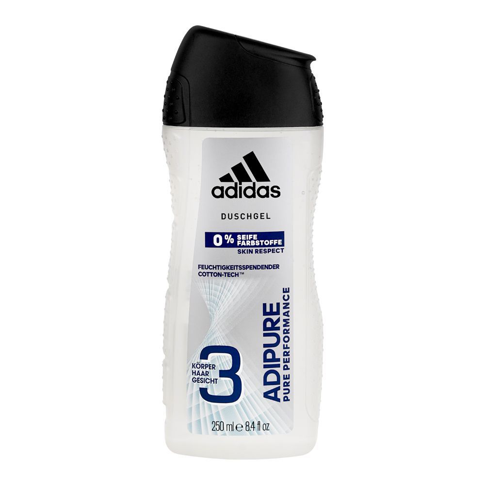 Adidas Adipure Pure Performance 3-in-1 Shower Gel, 250ml - Front View