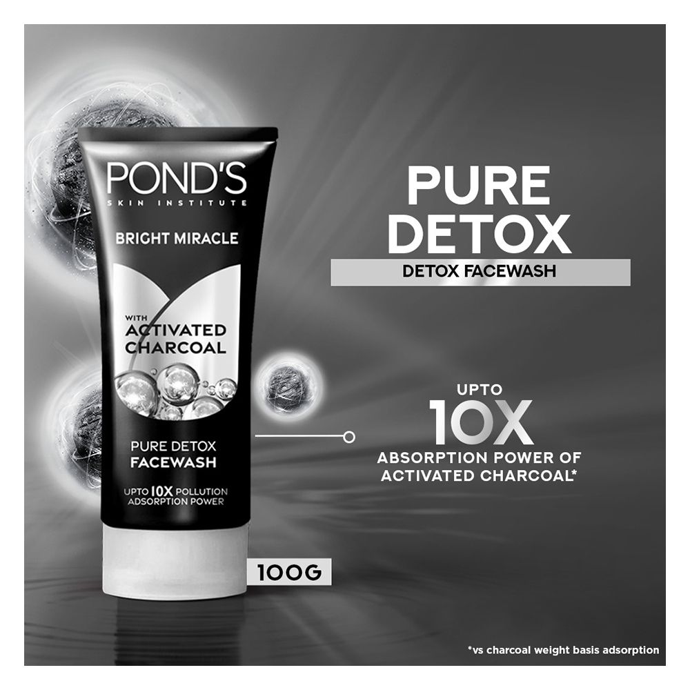 Pond's Bright Miracle Pure Detox Face Wash With Activated Charcoal, 100g - Front View