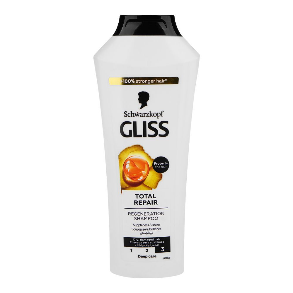 Schwarzkopf Gliss Total Repair Regeneration Shampoo, For Dry & Damaged Hair, 400ml - Front View