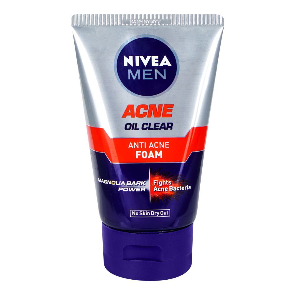 Nivea Men Acne Oil Clear Anti Acne Foam Face Wash, For All Skin Types, 100g - Front View