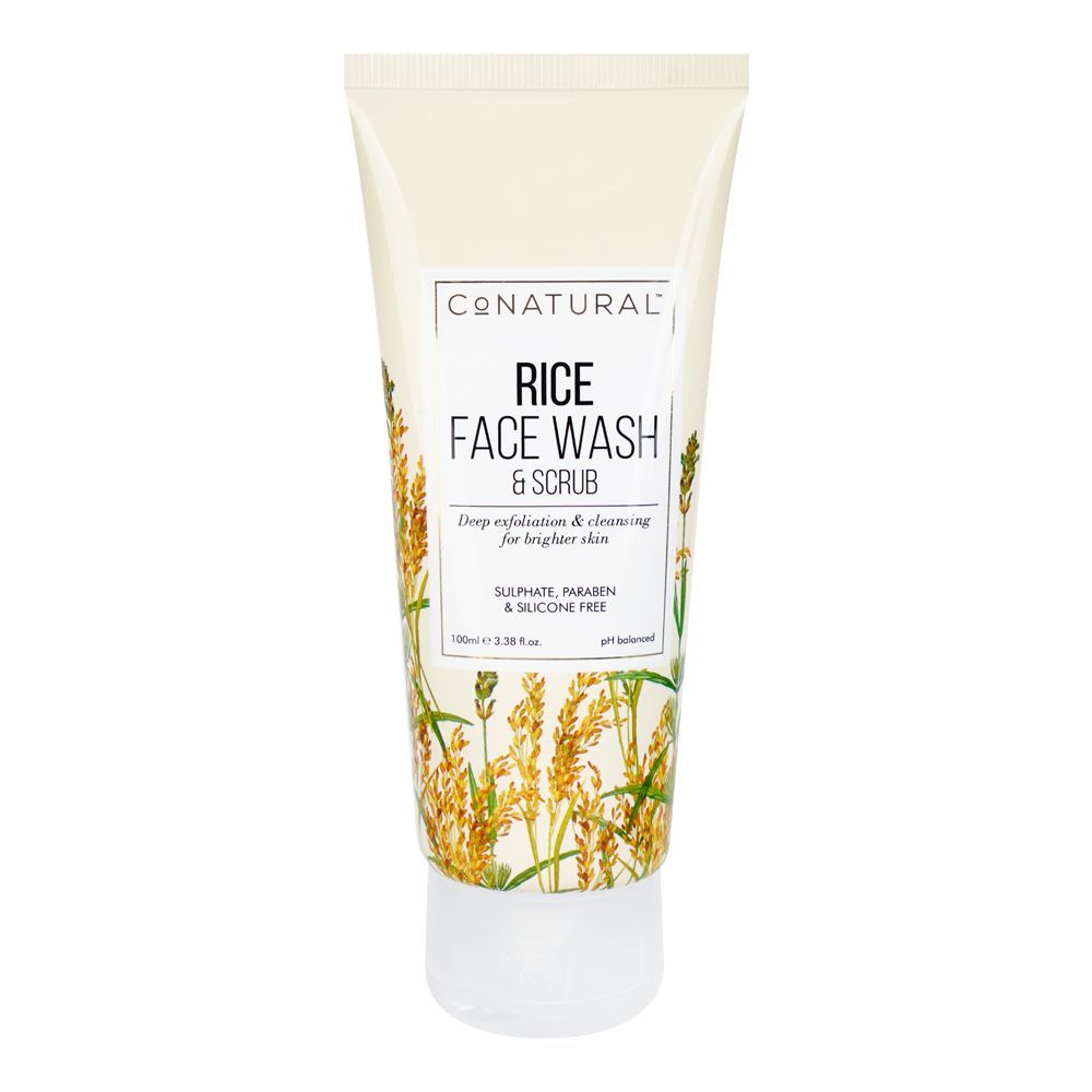 CoNatural 2in1 Rice Face Wash & Facial Scrub, Silicon, Sulphate & Paraben Free, 100ml - Front View