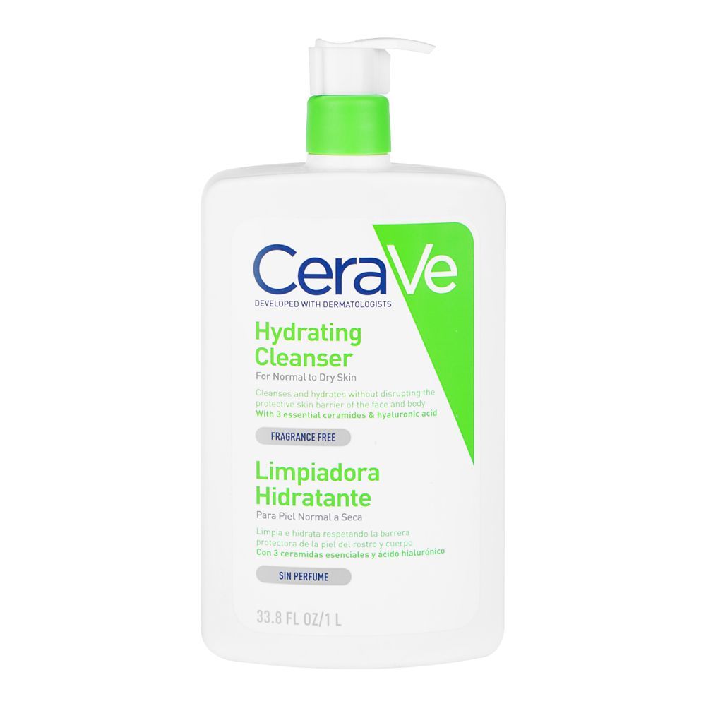 CeraVe Hydrating Facial Cleanser, Ceramides & Hyaluronic Acid, For Normal To Dry Skin, 1000ml -  Front View