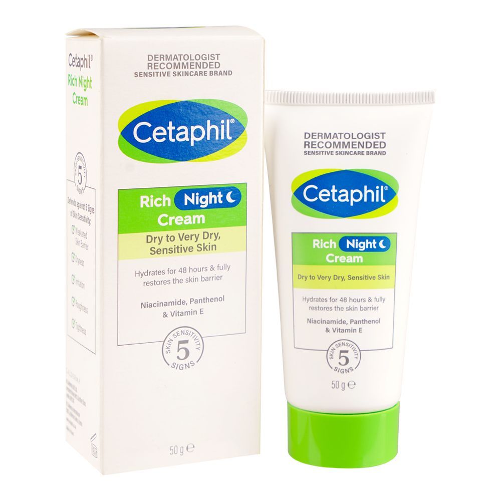 Cetaphil Rich Night Cream with Niacinamide, For Dry To Very Dry, Sensitive Skin, 50g -  Front View