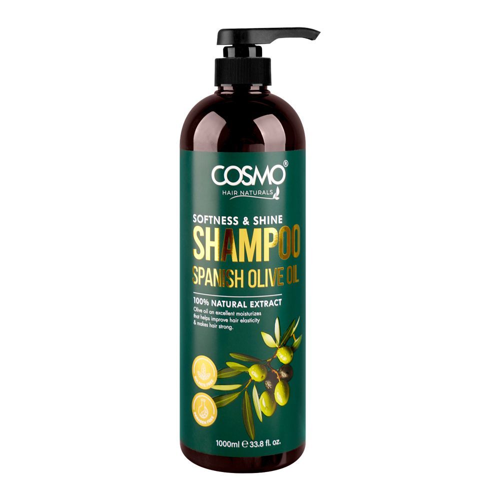 Cosmo Hair Naturals Softness & Shine Shampoo with Spanish Olive Oil, 1000ml - Front View