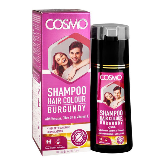 Cosmo Hair Color Shampoo, Ammonia Free, No Stains, Burgundy, 180ml - Front View