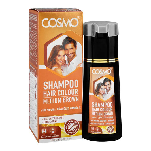 Cosmo Hair Color Shampoo, Ammonia Free, No Stains, Medium Brown, 180ml - Front View