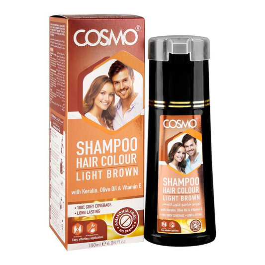 Cosmo Hair Color Shampoo, Ammonia Free, No Stains, Light Brown, 180ml - Front View