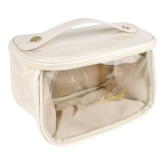 PU Leather Transparent Makeup Bag, Travel Cosmetic Organizer, White, AF-63 - Front View