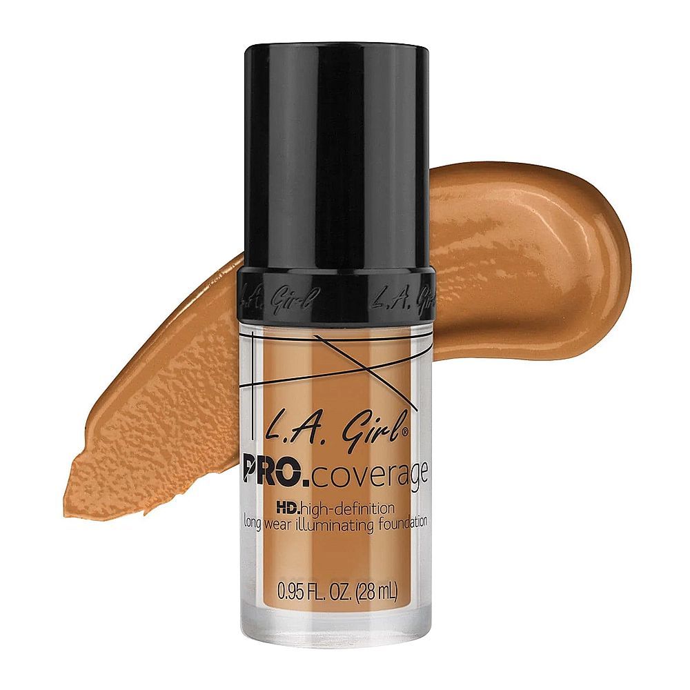 L.A. Girl Pro Coverage HD Long Wear Illuminating Liquid Foundation, 28ml,  GLM647 Warn Beige - Front View