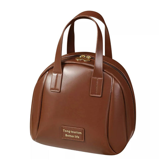 Handle-top Travel Cosmetic Bag, Makeup Organizer & Toiletry Pouch, Brown - Front View