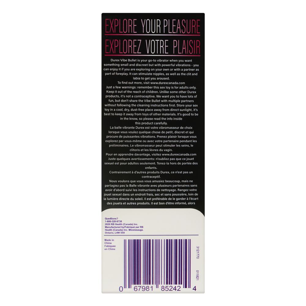 Durex Intense Vibrating Bullet Adult Sex Toy, Battery Included, Waterproof, 5-Hour Play