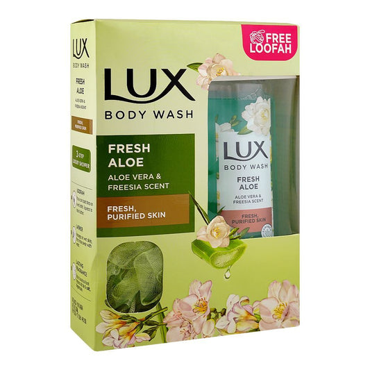 Lux Fresh Aloe Body Wash with Aloe Vera & Freesia Scent, Paraben Free, Free Loofah, 520ml - Front View