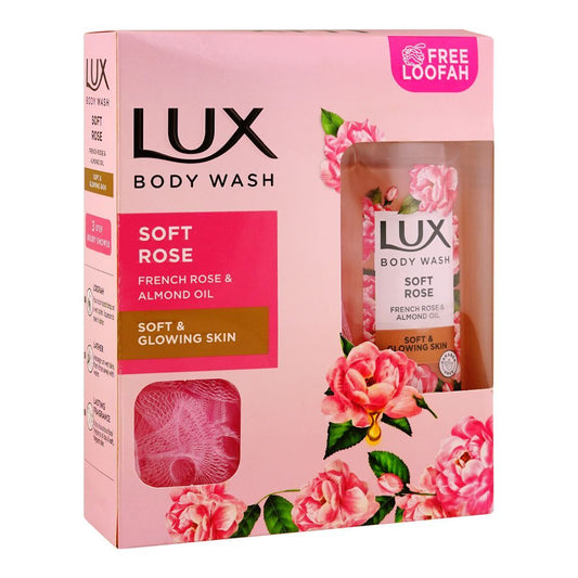 Lux Soft Rose Body Wash with French Rose & Almond Oil, Paraben Free, Free Loofah, 250ml - Front View