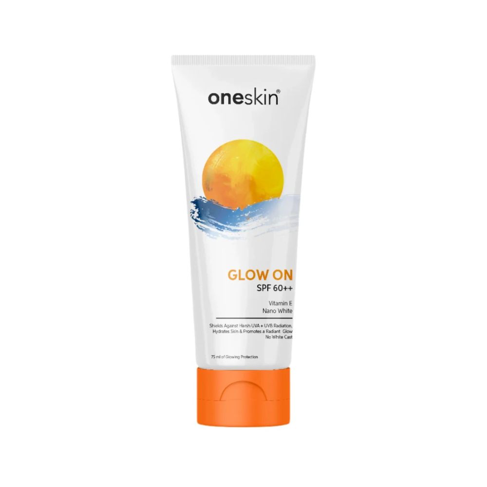 Oneskin Glow on Brightening & Hydrating Sunscreen with SPF60++, Vitamin E & Nano White, 75ml - Front View