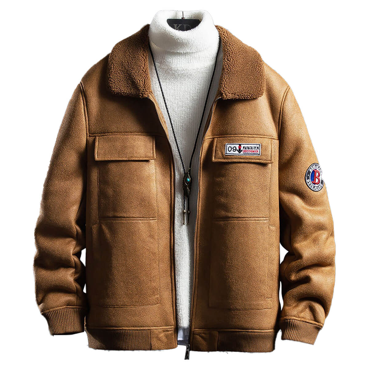 Men's Vintage Distressed Brown Bomber Aviator Genuine Sheepskin Sherpa Shearling Faux Fur Lined Air Force G1 Military Winter Warm Casual Classic Leather Jacket Bullets - Front View - AceCart