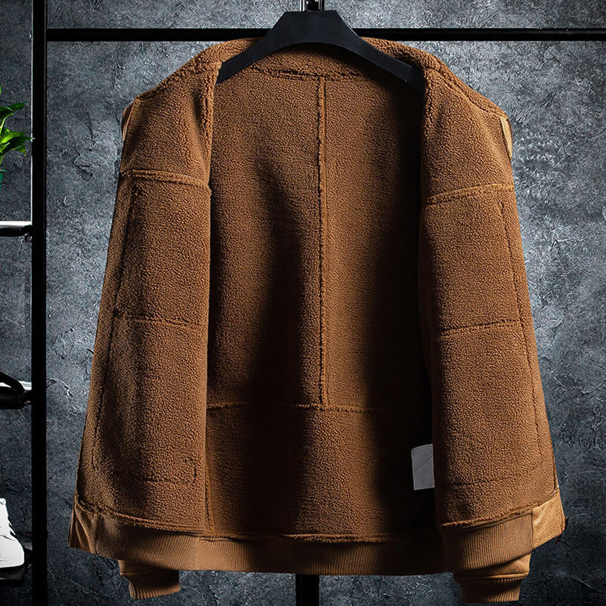 Men's Vintage Distressed Brown Bomber Aviator Genuine Sheepskin Sherpa Shearling Faux Fur Lined Air Force G1 Military Winter Warm Casual Classic Leather Jacket Bullets - Back View - AceCart