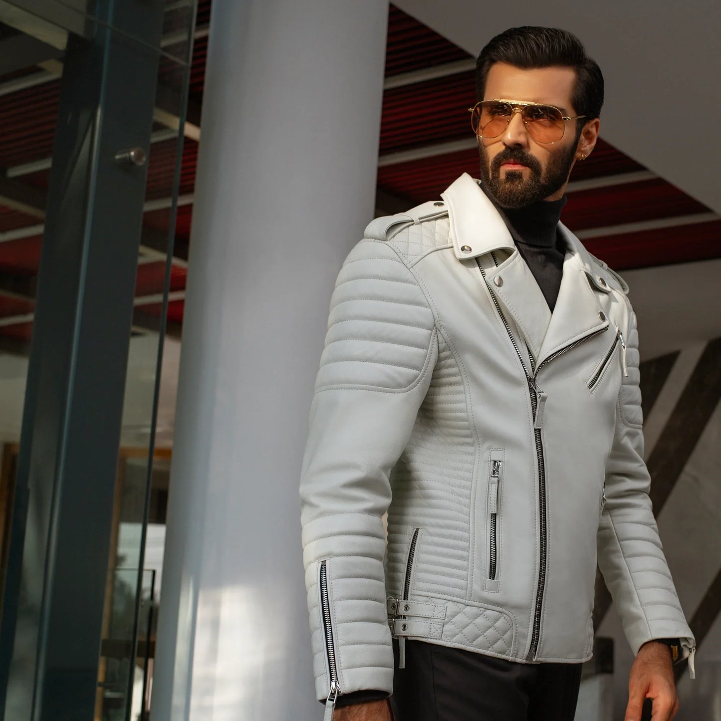 White Genuine Leather Jacket - Star Series
