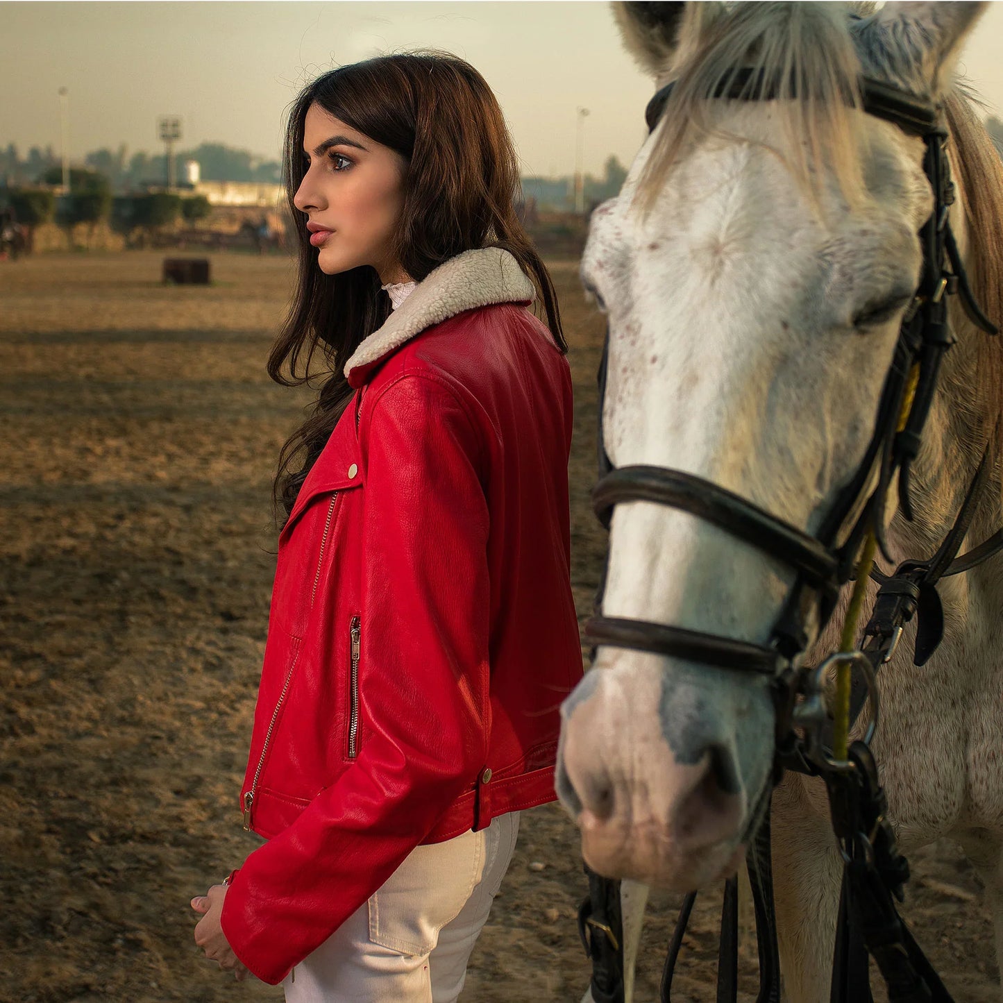 Red Women Sheep Genuine Leather Jacket