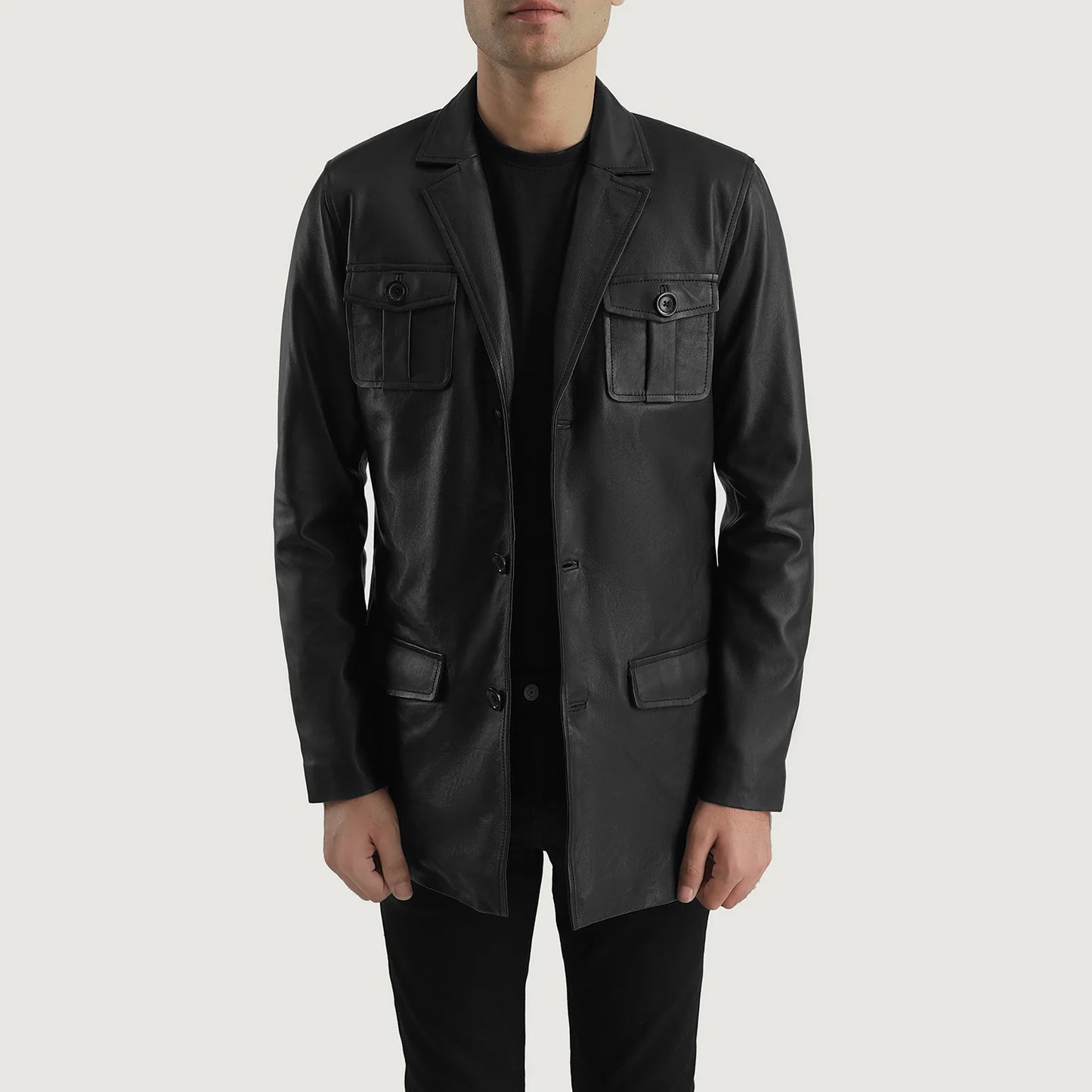 Men's Black Genuine Leather Blazer