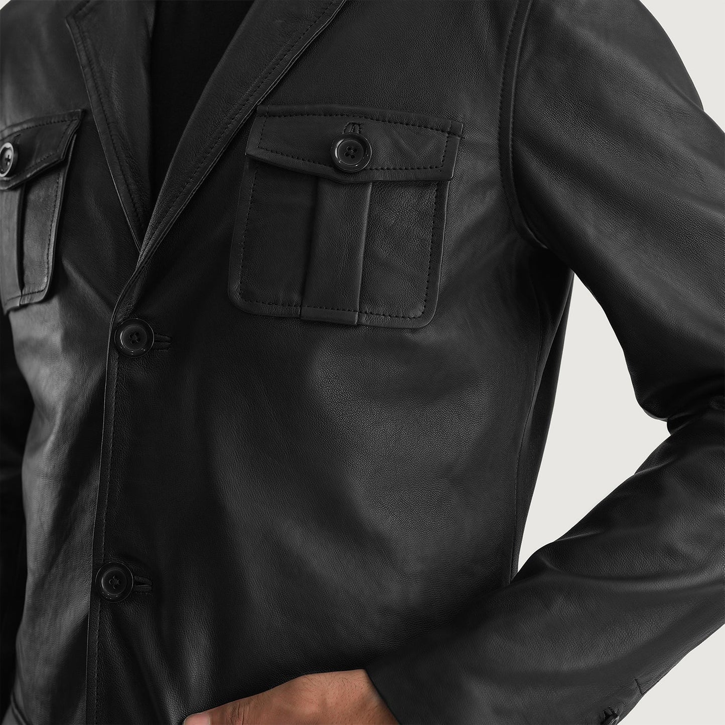 Men's Black Genuine Leather Blazer