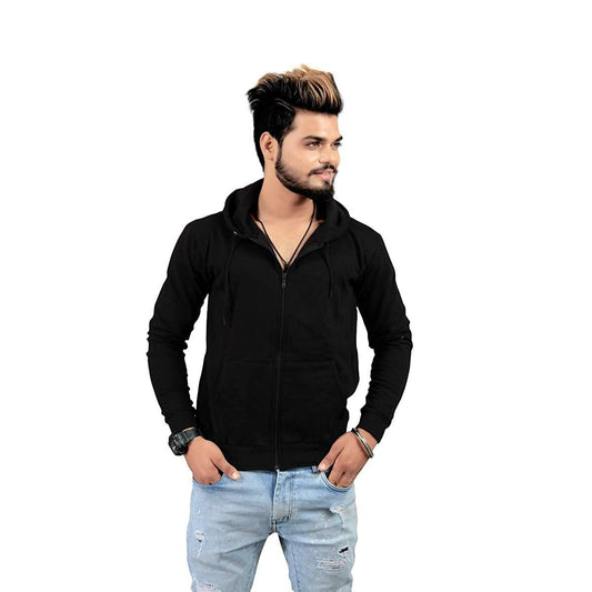 Black Zipper Winter Hoodie For Men
