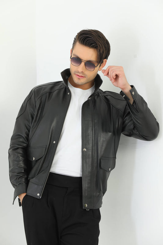 Rovigo Black Leather Jacket For Men