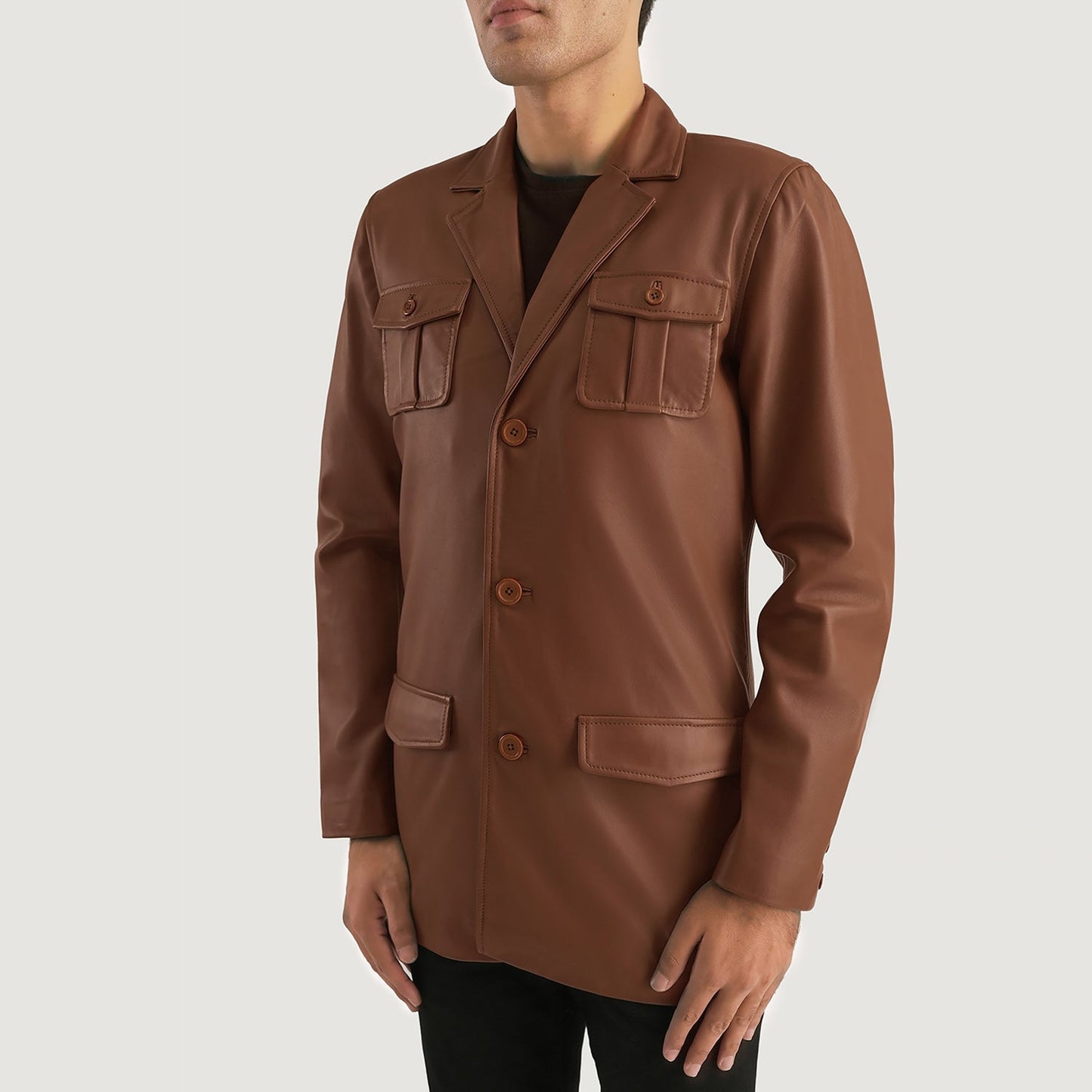 Men's Brown Genuine Leather Blazer