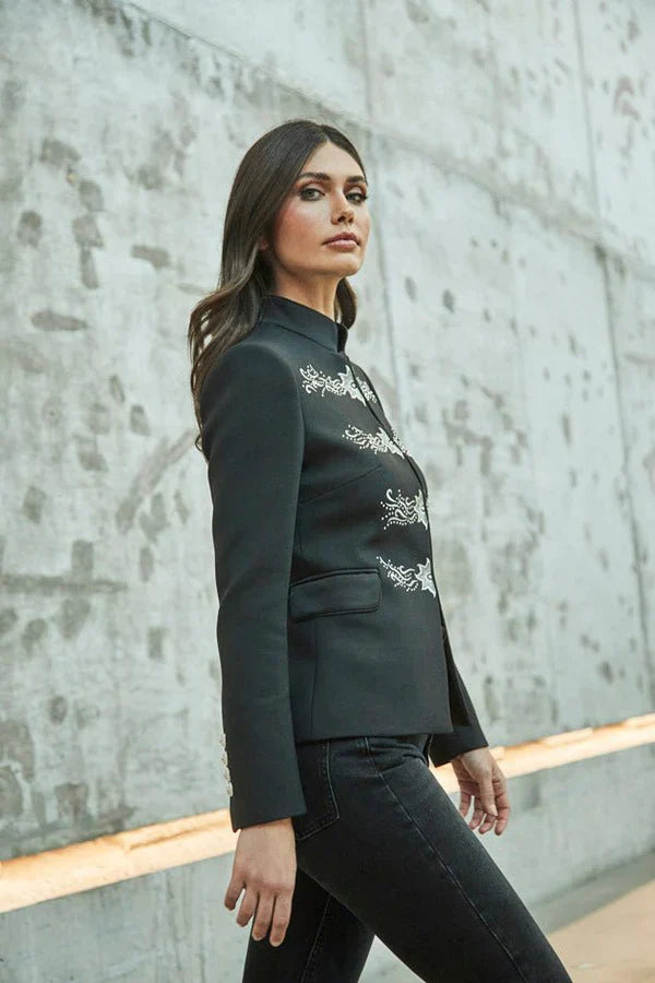 Ace Silver Embroidered Black Blazer