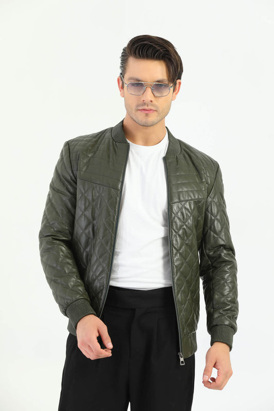 Como Green Patterned Leather Jacket