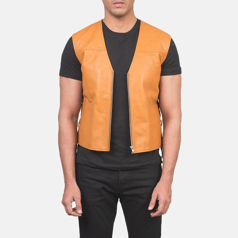 Tan Brown Genuine Leather Vest