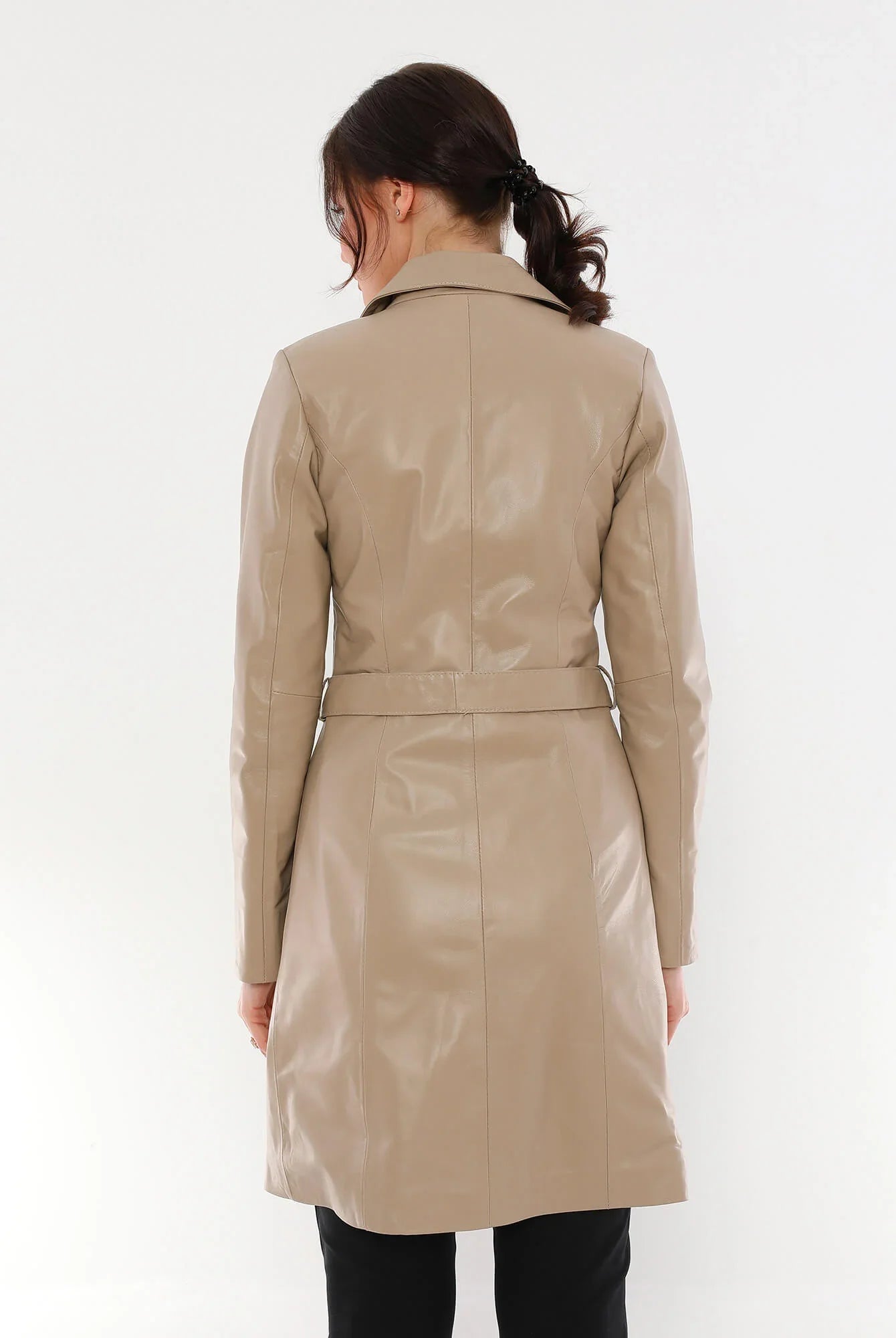 Migissi Beige Leather Trench Coat For Women's
