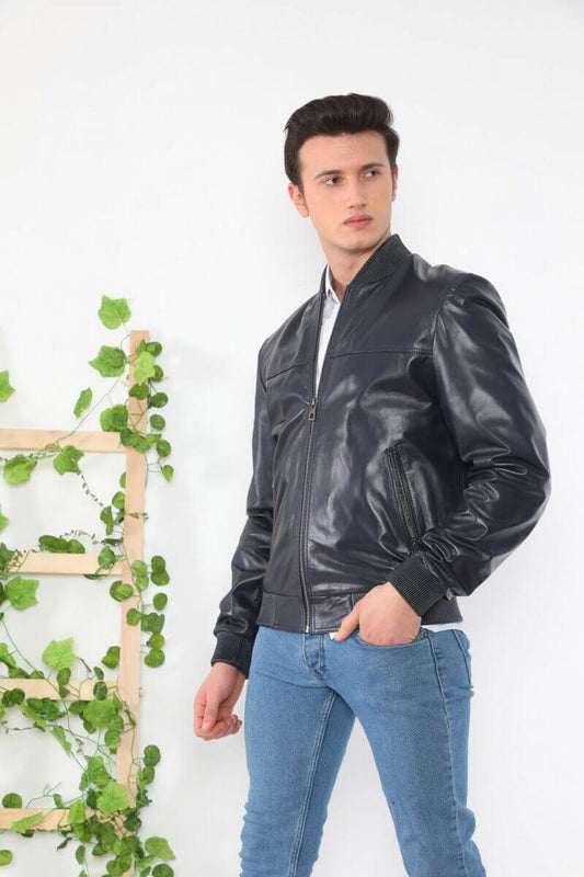 Sebastian Black Leather Bomber Jacket