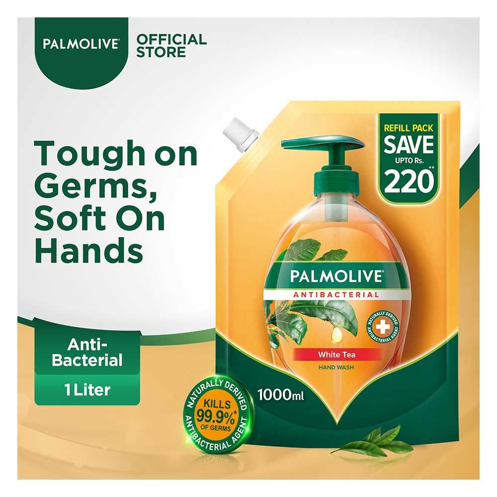 Palmolive Antibacterial White Tea Hand Wash, Refill, 1000ml - Front View