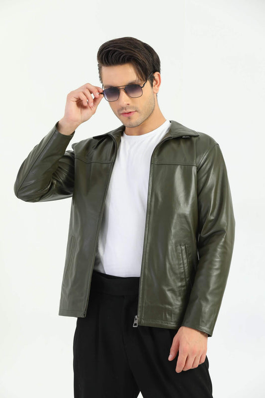 Salerno Sage Green Genuine Leather Jacket