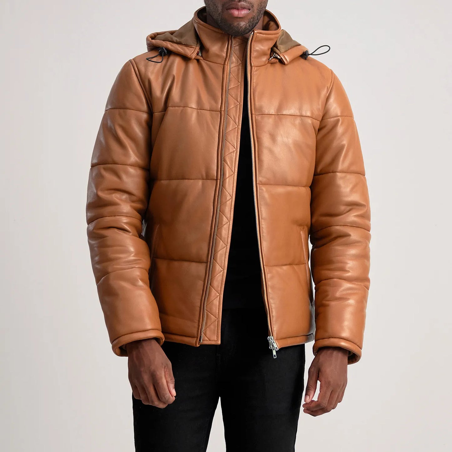Ace Tan Hooded Sheep Leather Puffer Jacket